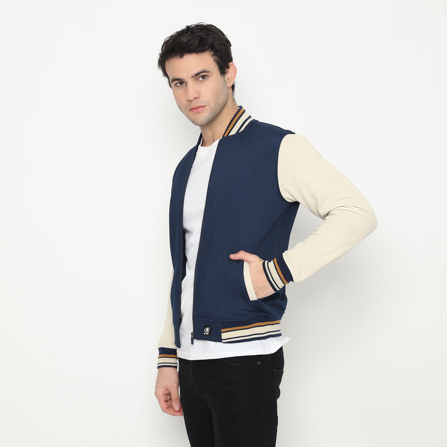 d&f Jaket Bomber CVC Pria Navy Cream