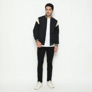 d&f CVC Jaket pria Bomber - hitam list cream