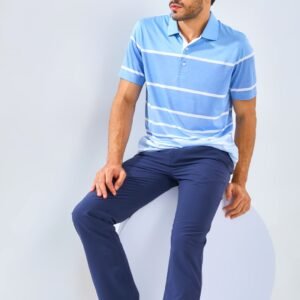Jack Nicklaus Etna Premium Tonal Heather Stripe Polo Blue Robin