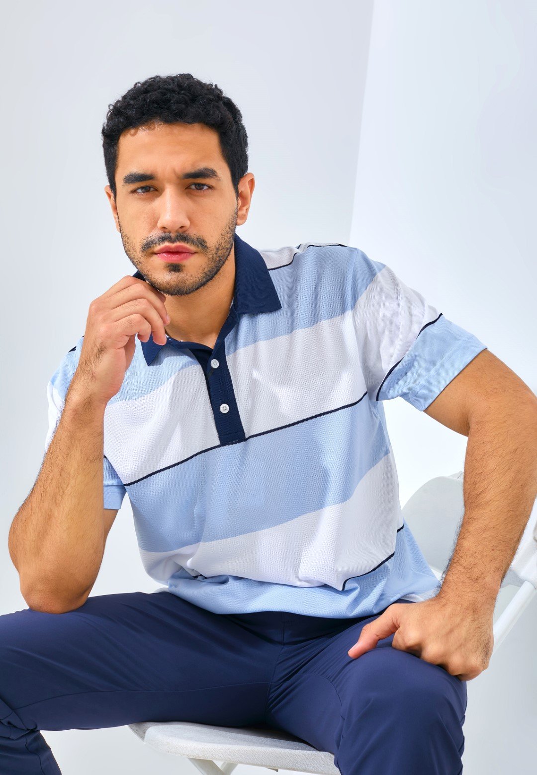 Jack Nicklaus Francofonte Premium Regatta Stripe Polo Blue Robin - Image 6