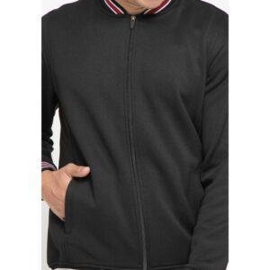 d&f Jaket pria Bomber red white in collar - Hitam
