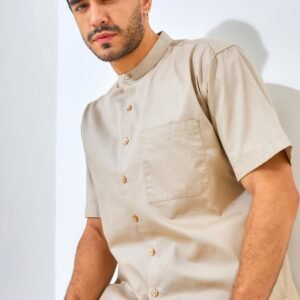 Jack Nicklaus Elite Kemeja Pria Lengan Pendek Slim Fit Khaki