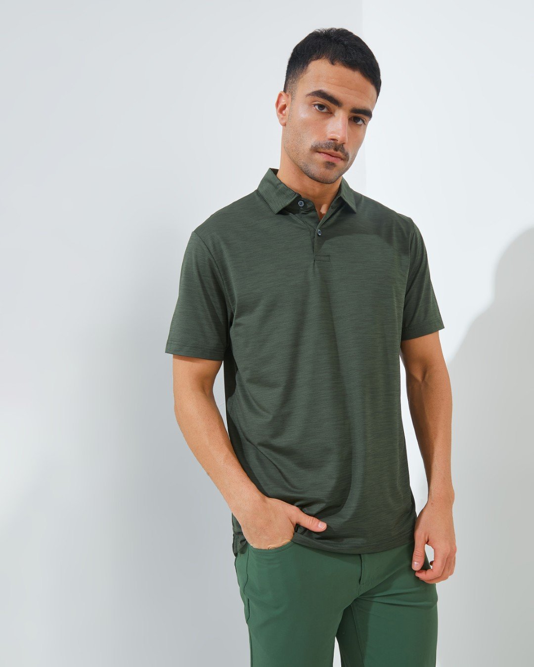 Jack Nicklaus Fourseasons Premium Tonal Two Color Solid Polo Olive Shadow - Image 2