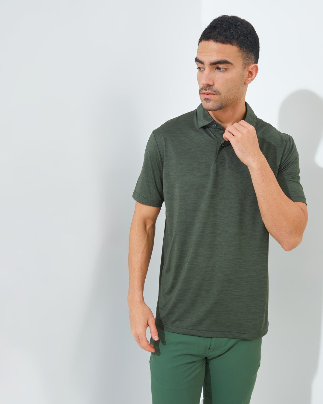 Jack Nicklaus Fourseasons Premium Tonal Two Color Solid Polo Olive Shadow - Image 3