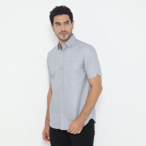 Jack Nicklaus Savoy Kemeja Pria Lengan Pendek Slim Fit Light Grey