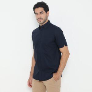 Jack Nicklaus Savoy Kemeja Pria Lengan Pendek Slim Fit Navy