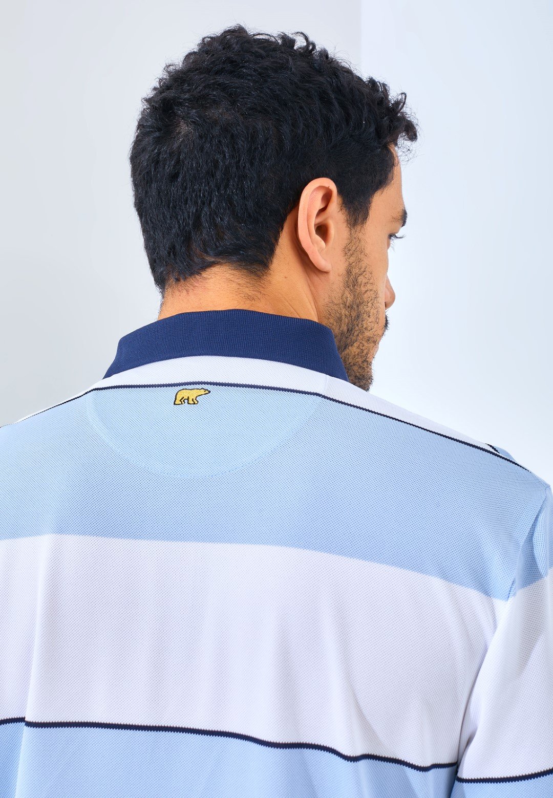 Jack Nicklaus Francofonte Premium Regatta Stripe Polo Blue Robin - Image 5