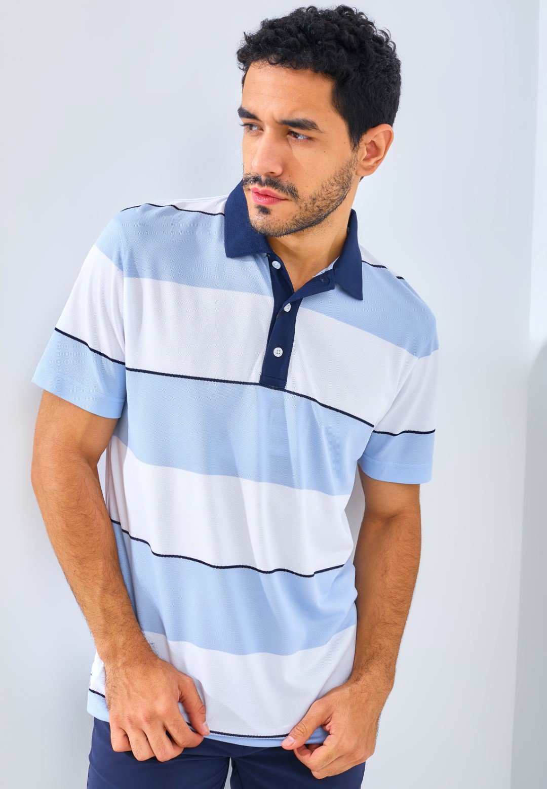 Jack Nicklaus Francofonte Premium Regatta Stripe Polo Blue Robin - Image 2
