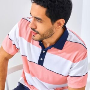 Jack Nicklaus Francofonte Premium Regatta Stripe Polo Sporting Coral