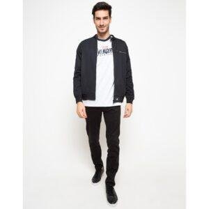 d&f CVC Jaket pria Bomber cut & sewn casual - Hitam