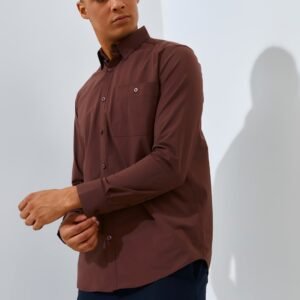 Jack Nicklaus Dapper Groove Kemeja Pria Lengan Panjang Slim Fit Dark Brown