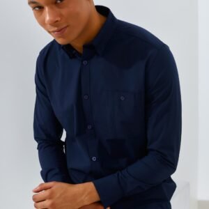 Jack Nicklaus Dapper Groove Kemeja Pria Lengan Panjang Slim Fit Navy