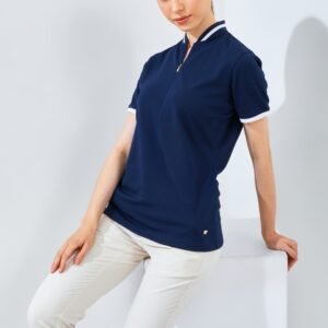 Jack Nicklaus Diana Ladies Premium Solid Zip Polo Classic Navy