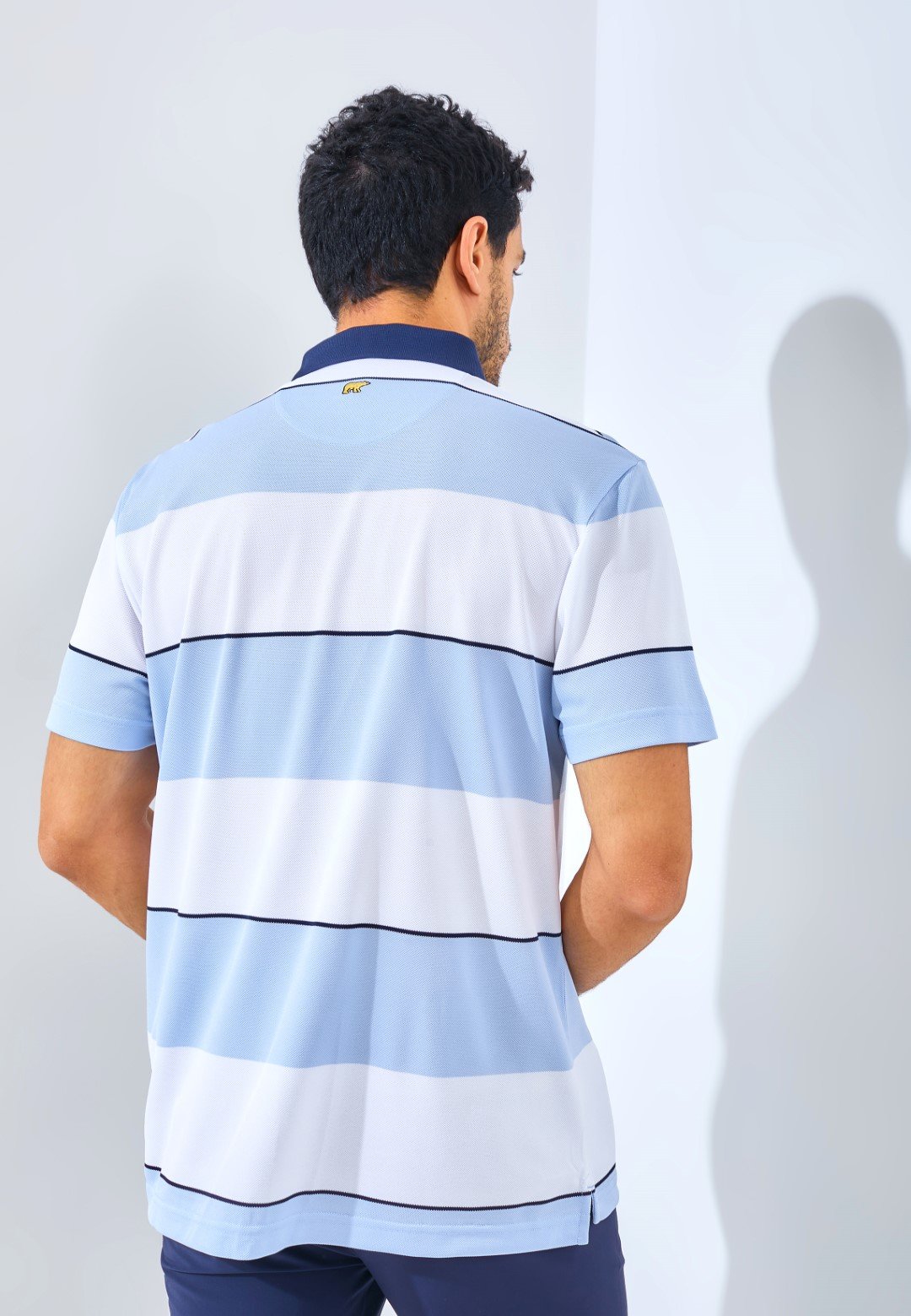 Jack Nicklaus Francofonte Premium Regatta Stripe Polo Blue Robin - Image 3