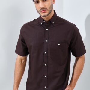 Jack Nicklaus Frederick Kemeja Pria Lengan Pendek Regular Fit Dark Brown