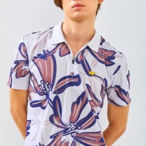 Jack Nicklaus Hibiscus Polo Shirt Pria Slim Fit Light Beige