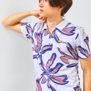 Jack Nicklaus Hibiscus Polo Shirt Pria Slim Fit Light Beige