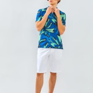 Jack Nicklaus Hibiscus Polo Shirt Pria Slim Fit Ocean Blue