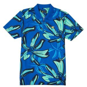 Jack Nicklaus Hibiscus Polo Shirt Pria Slim Fit Ocean Blue