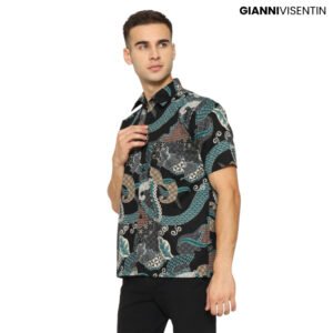 Gianni Visentin Batik Lengan Pendek Regular Fit - Biru Tua - 9052