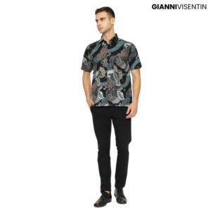 Gianni Visentin Batik Lengan Pendek Regular Fit - Biru Tua - 9052