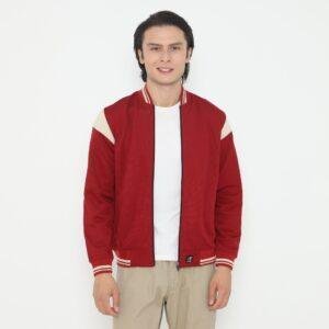 d&f Jaket Bomber  pria - Maroon mix cream