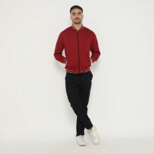 d&f Jaket Bomber pria - Maroon list hitam
