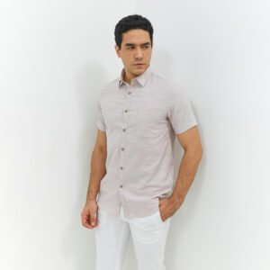 JOBB Finley Kemeja Pria Lengan Pendek Slim Fit Light Khaki