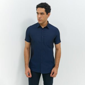 JOBB Trion Kemeja Pria Lengan Pendek Slim Fit Navy