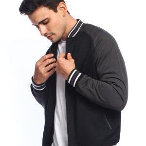 d&f Jaket pria Bomber with  abu strip - Hitam