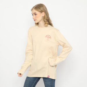 d&f x QUE kaos lengan panjang pria unisex garage racer - cream
