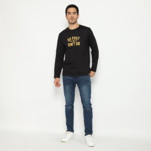 d&f x QUE kaos pria unisex lengan panjang go fast dont die - hitam
