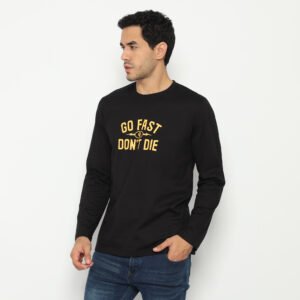 d&f x QUE kaos pria unisex lengan panjang go fast dont die - hitam