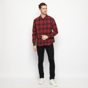 d&f kemeja pria unisex flanel - maroon