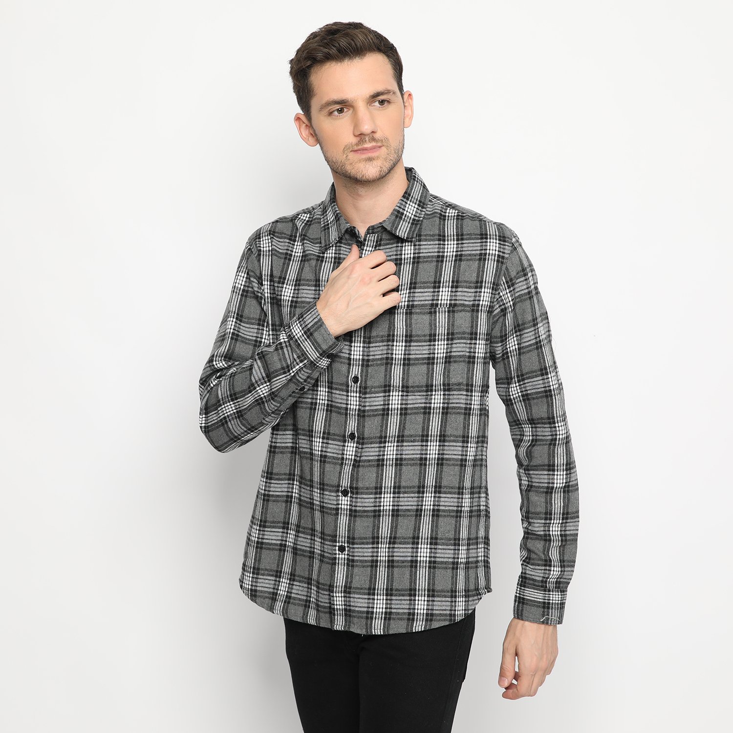 d&f kemeja pria unisex flanel - abu muda