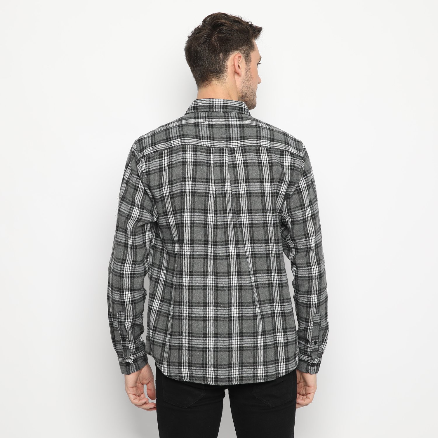 d&f kemeja pria unisex flanel - abu muda - Image 2