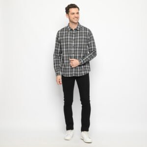 d&f kemeja pria unisex flanel - abu muda