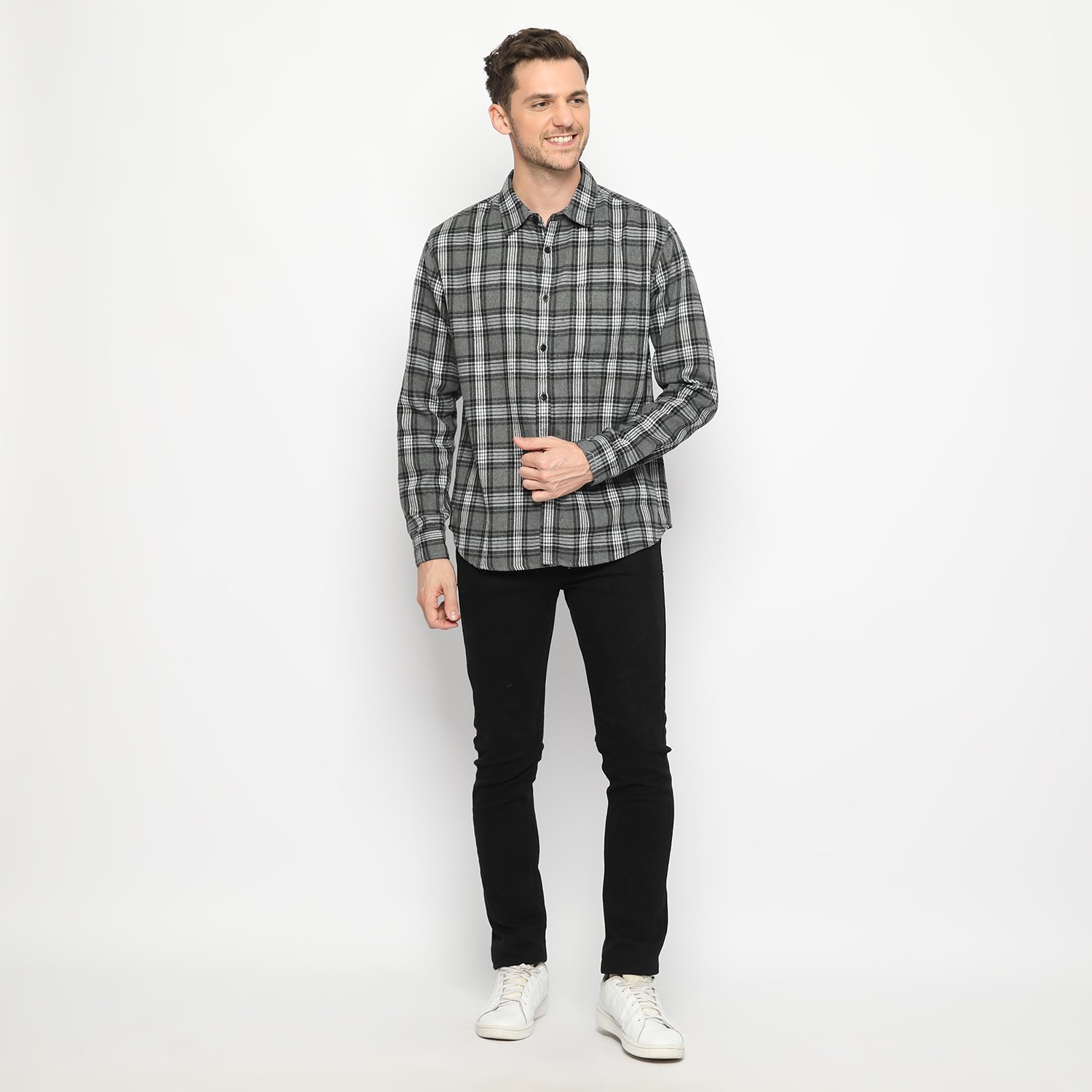 d&f kemeja pria unisex flanel - abu muda - Image 4