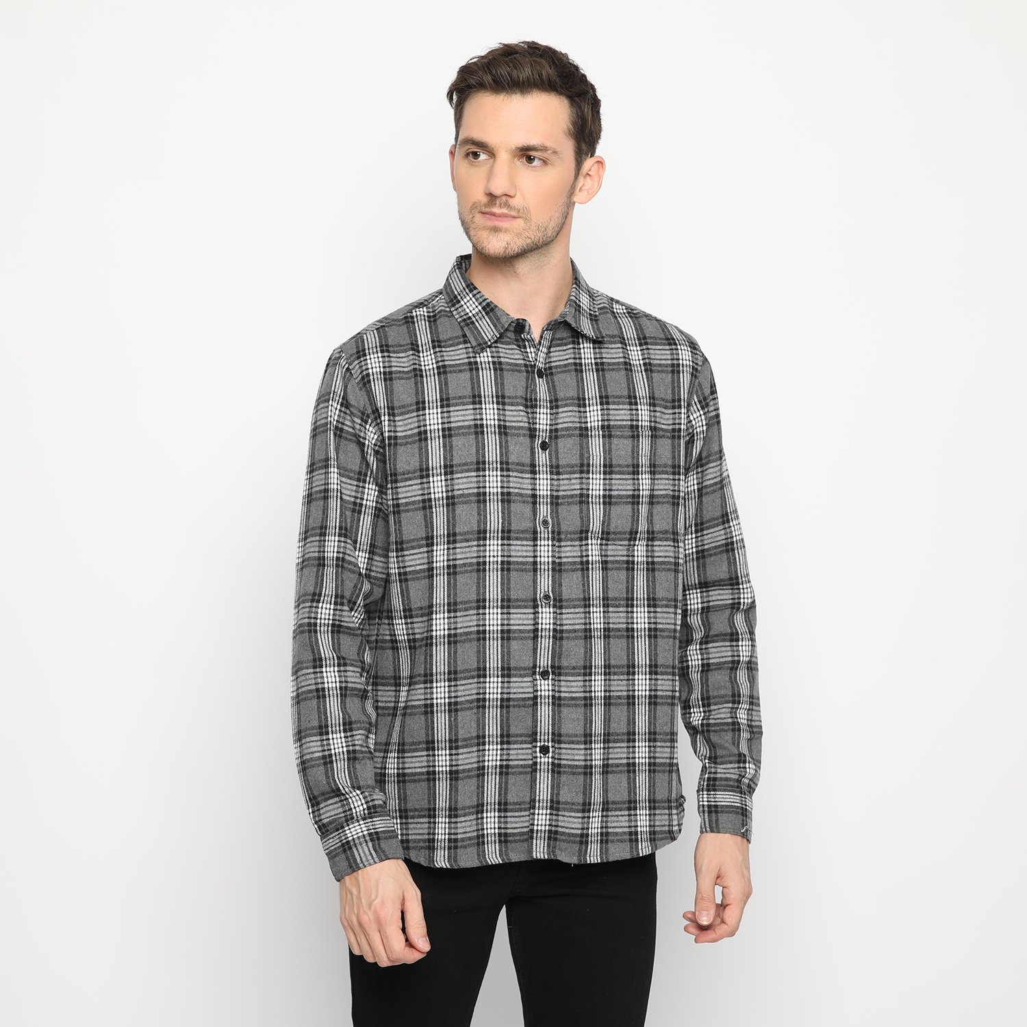 d&f kemeja pria unisex flanel - abu muda - Image 5