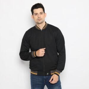 d&f jaket pria bomber with mustard strip - hitam