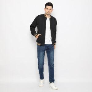 d&f jaket pria bomber with mustard strip - hitam