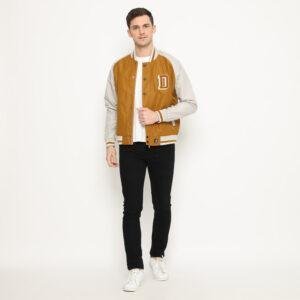 d&f jaket pria unisex parasut bomber varsity - tobaco