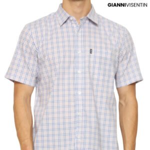 Gianni Visentin Kemeja Lengan Pendek Kotak Reguler Fit - Biru Muda - 6082
