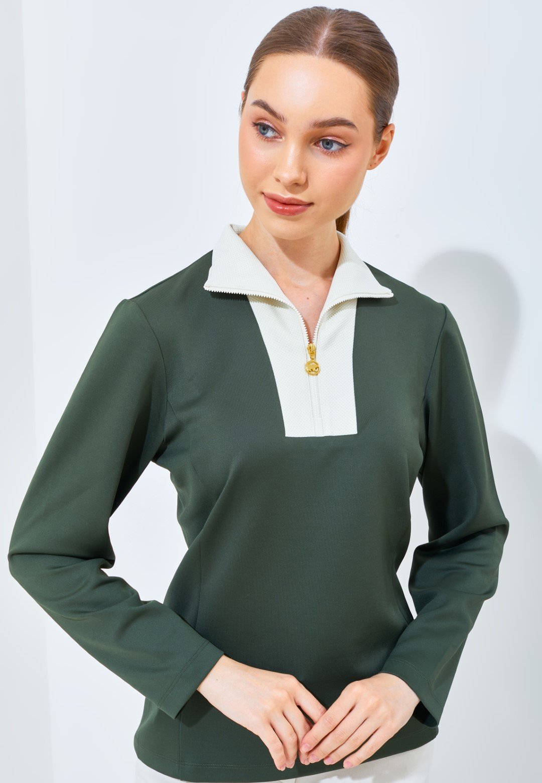 Jack Nicklaus Sharon Ladies Premium Contrast Collar Polo Virtual Olive - Image 2