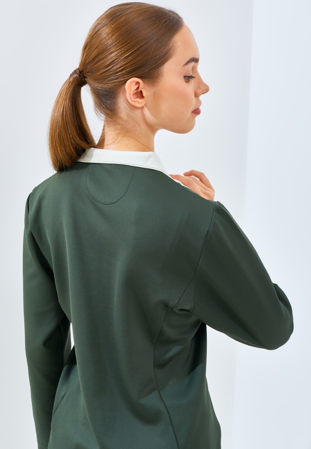 Jack Nicklaus Sharon Ladies Premium Contrast Collar Polo Virtual Olive - Image 3