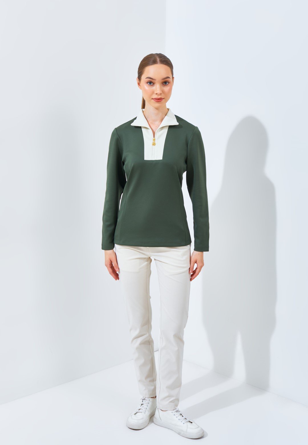 Jack Nicklaus Sharon Ladies Premium Contrast Collar Polo Virtual Olive - Image 6