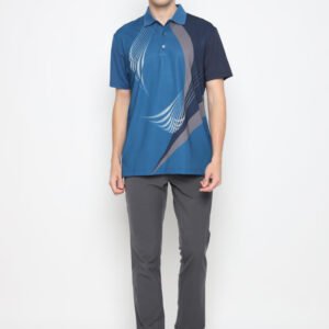 Jack Nicklaus Russell Premium Swirl Color Block Print Polo Pasific Blue