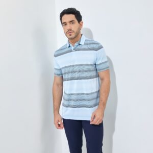 Jack Nicklaus Meininger Premium Fine Multi Stripe Polo Cool Blue