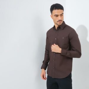 Jack Nicklaus Zen Kemeja Pria Lengan Panjang Slim Fit Dark Brown