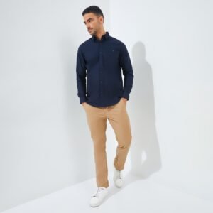 Jack Nicklaus Zen Kemeja Pria Lengan Panjang Slim Fit Navy